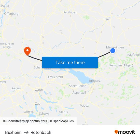 Buxheim to Rötenbach map