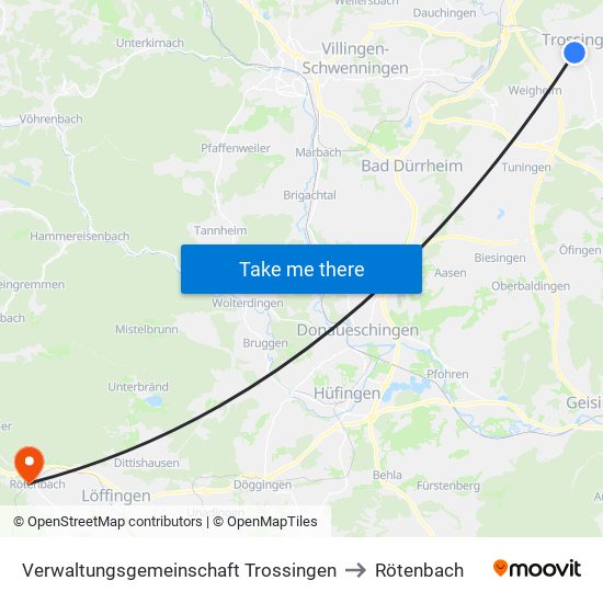 Verwaltungsgemeinschaft Trossingen to Rötenbach map