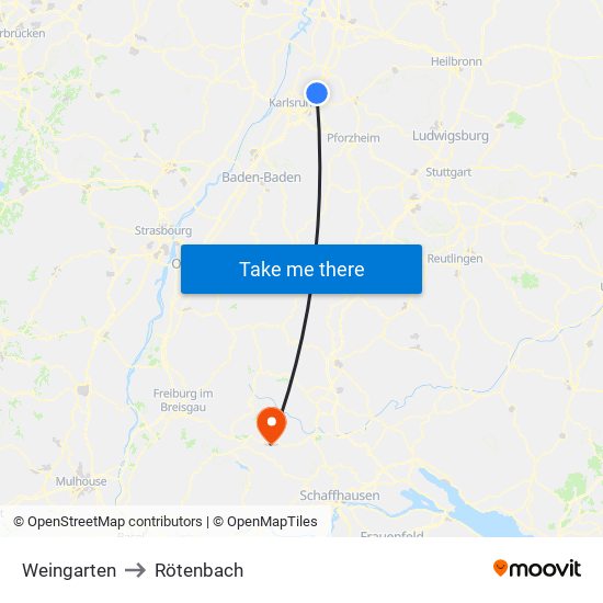 Weingarten to Rötenbach map