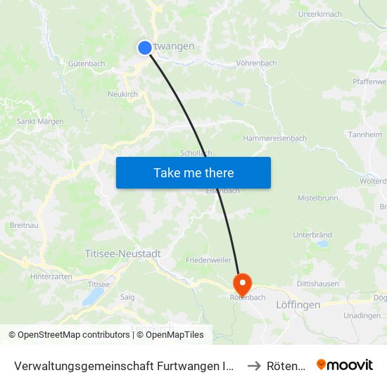 Verwaltungsgemeinschaft Furtwangen Im Schwarzwald to Rötenbach map