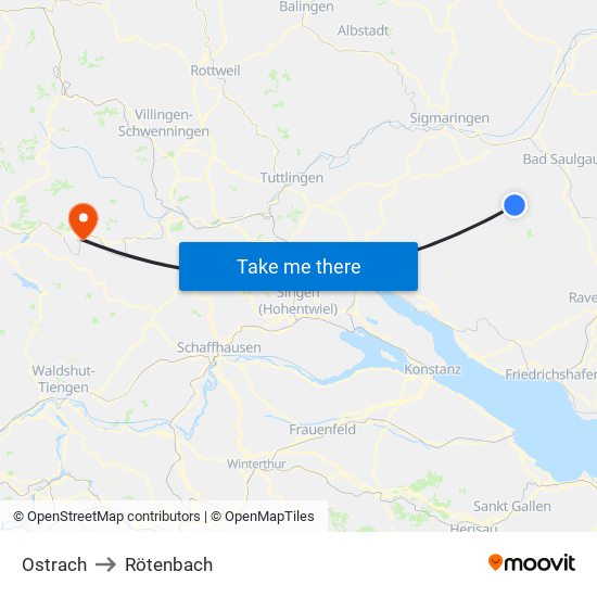 Ostrach to Rötenbach map