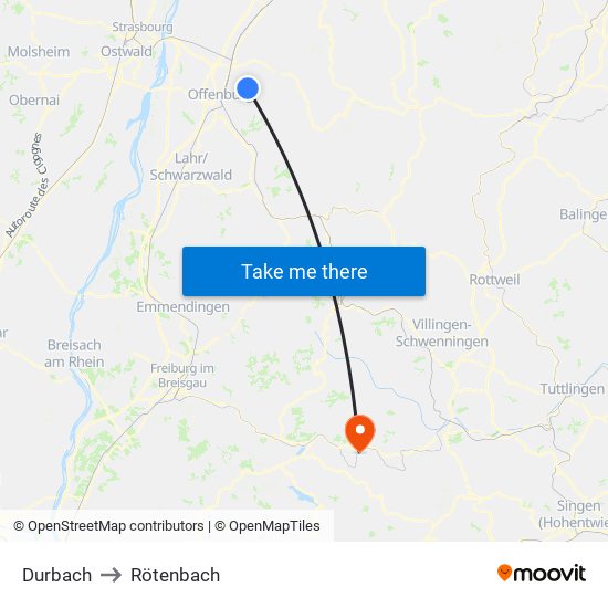 Durbach to Rötenbach map