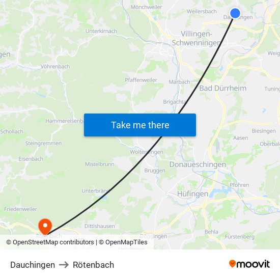 Dauchingen to Rötenbach map