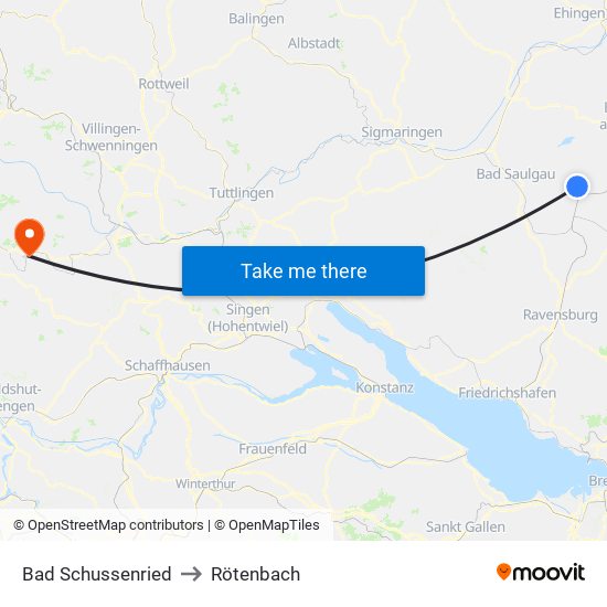 Bad Schussenried to Rötenbach map