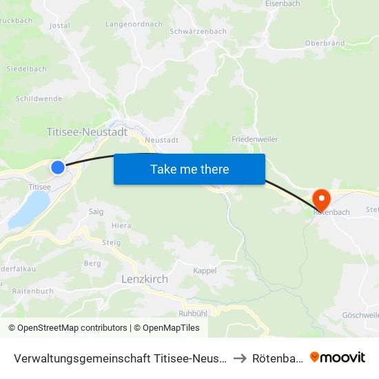 Verwaltungsgemeinschaft Titisee-Neustadt to Rötenbach map