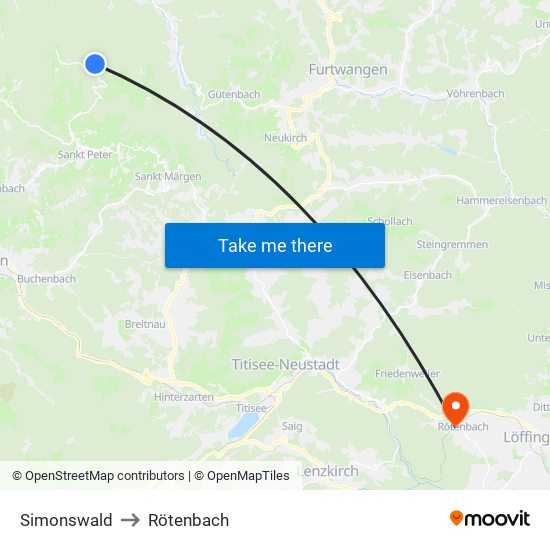 Simonswald to Rötenbach map