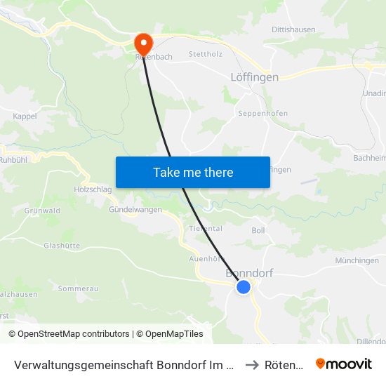 Verwaltungsgemeinschaft Bonndorf Im Schwarzwald to Rötenbach map