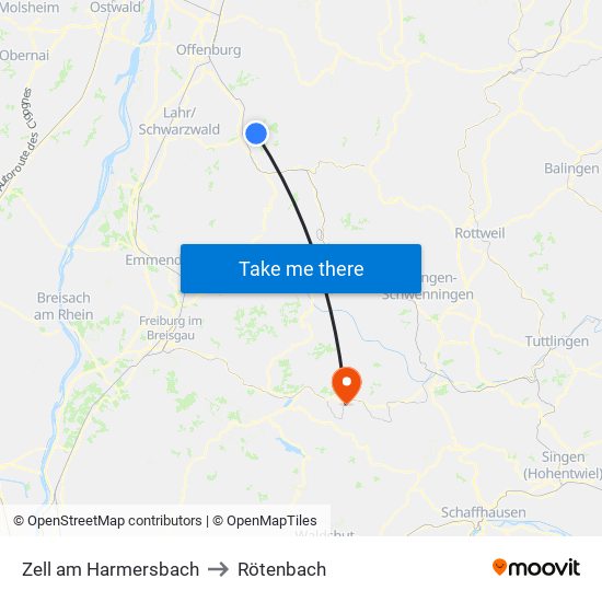 Zell am Harmersbach to Rötenbach map