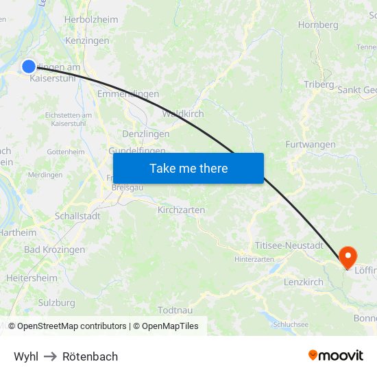 Wyhl to Rötenbach map