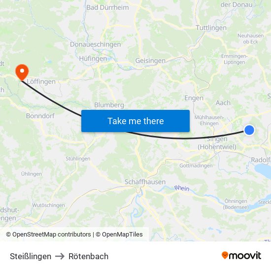 Steißlingen to Rötenbach map