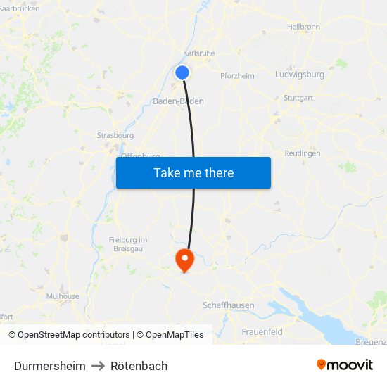 Durmersheim to Rötenbach map