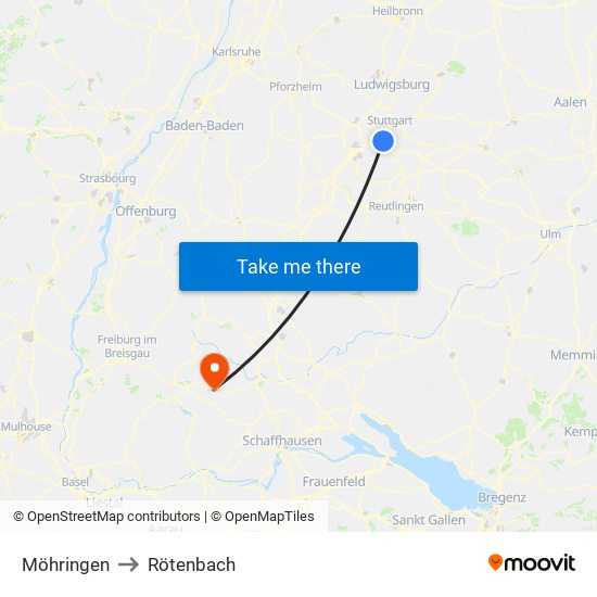 Möhringen to Rötenbach map