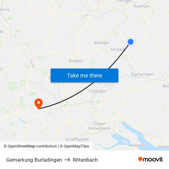 Gemarkung Burladingen to Rötenbach map