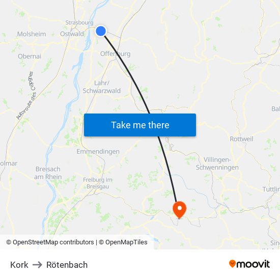 Kork to Rötenbach map