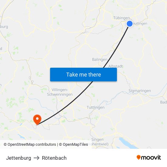 Jettenburg to Rötenbach map