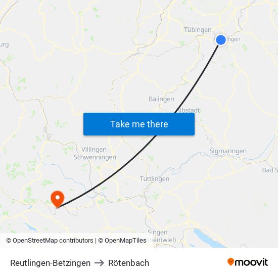 Reutlingen-Betzingen to Rötenbach map