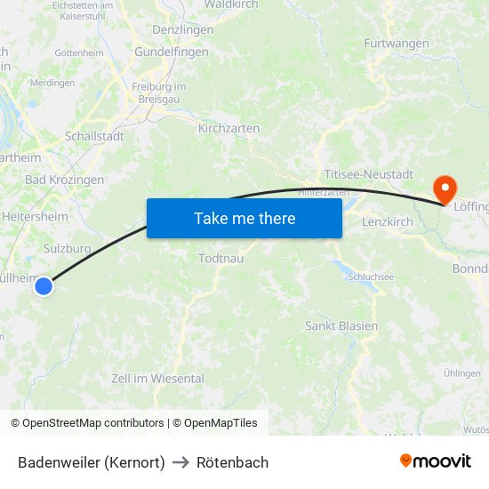 Badenweiler (Kernort) to Rötenbach map