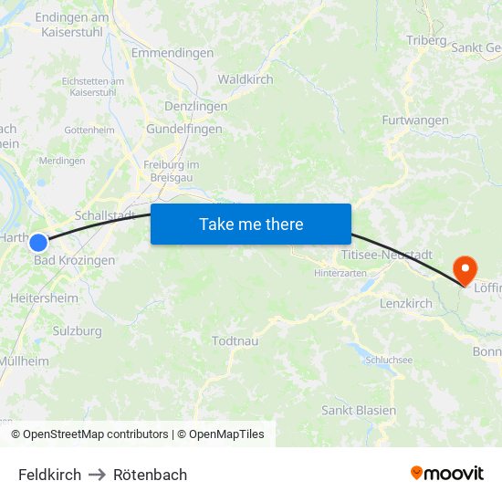 Feldkirch to Rötenbach map
