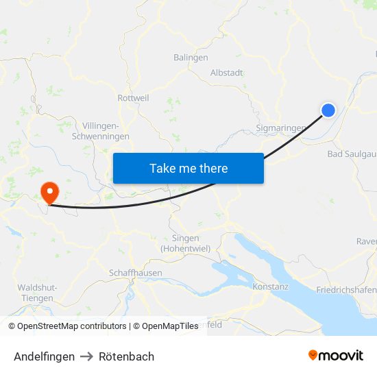 Andelfingen to Rötenbach map