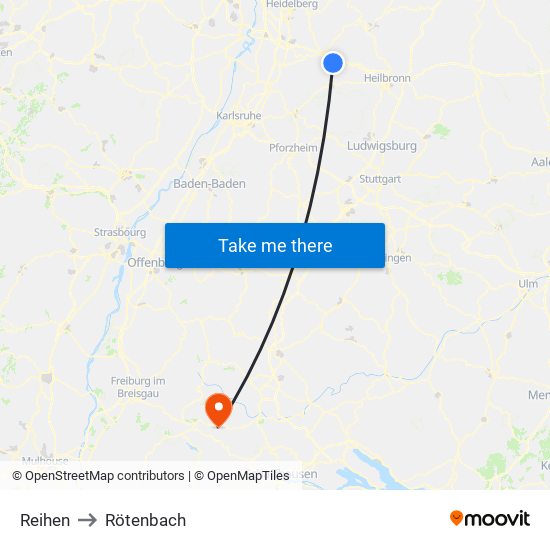 Reihen to Rötenbach map