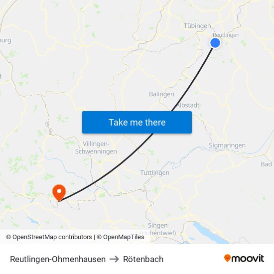 Reutlingen-Ohmenhausen to Rötenbach map