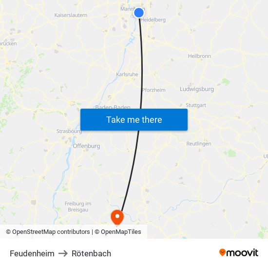 Feudenheim to Rötenbach map