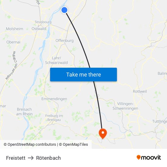 Freistett to Rötenbach map