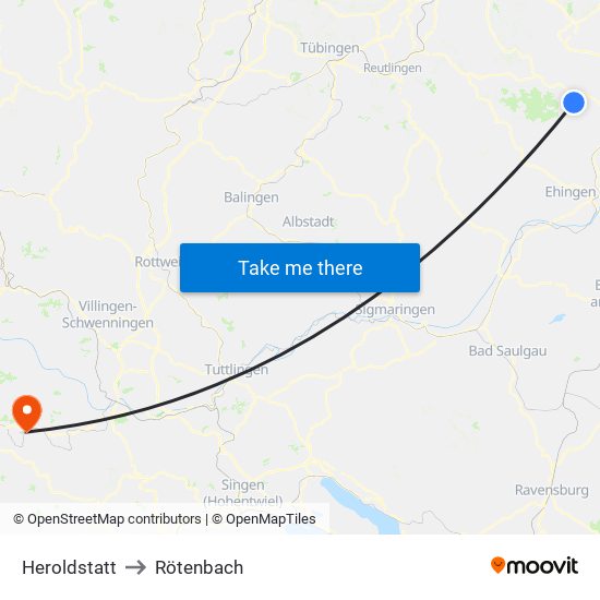 Heroldstatt to Rötenbach map