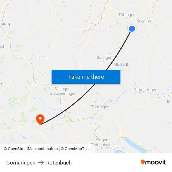 Gomaringen to Rötenbach map