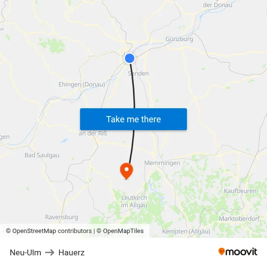 Neu-Ulm to Hauerz map