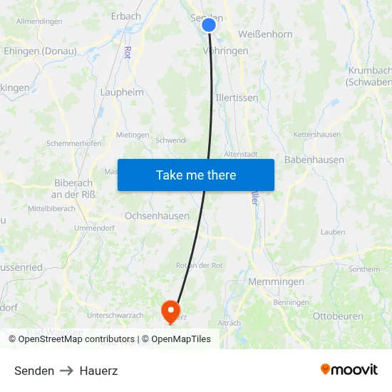 Senden to Hauerz map
