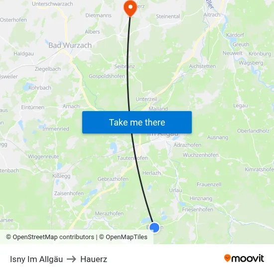 Isny Im Allgäu to Hauerz map
