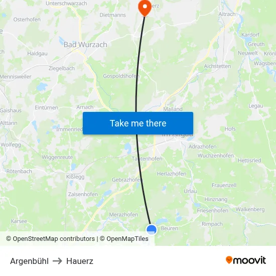 Argenbühl to Hauerz map