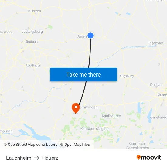 Lauchheim to Hauerz map