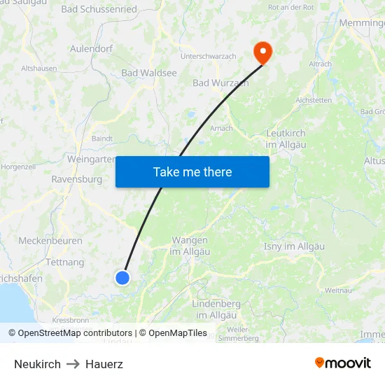 Neukirch to Hauerz map