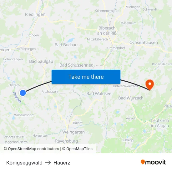 Königseggwald to Hauerz map