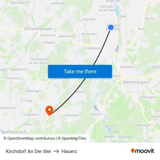 Kirchdorf An Der Iller to Hauerz map