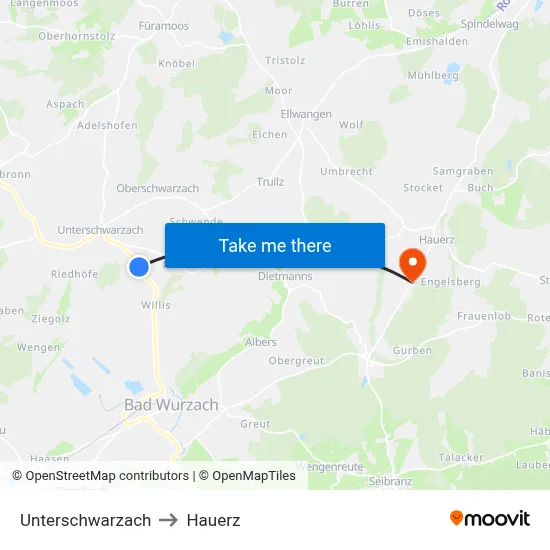 Unterschwarzach to Hauerz map