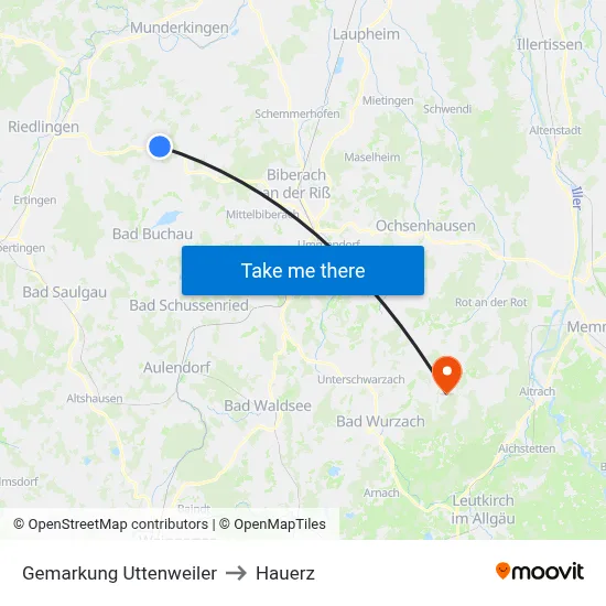 Gemarkung Uttenweiler to Hauerz map