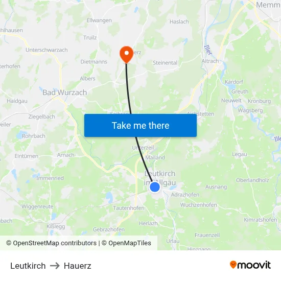 Leutkirch to Hauerz map