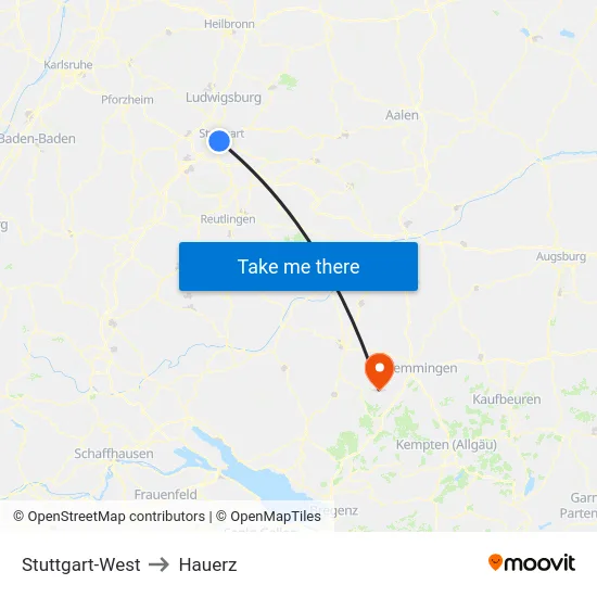 Stuttgart-West to Hauerz map
