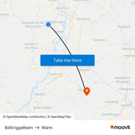 Böhl-Iggelheim to Würm map