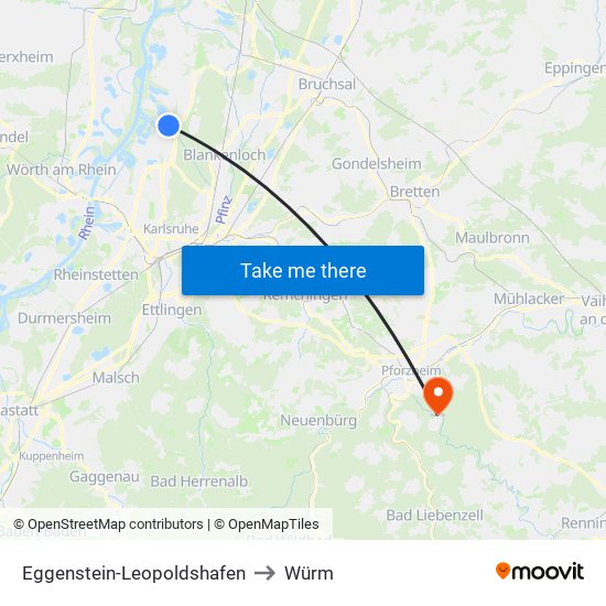 Eggenstein-Leopoldshafen to Würm map