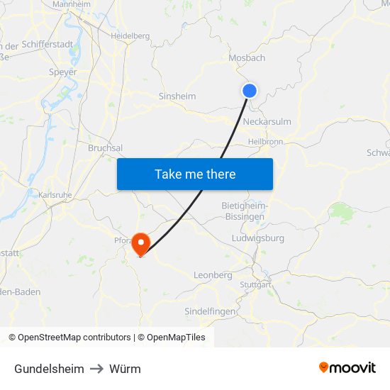 Gundelsheim to Würm map