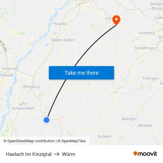 Haslach Im Kinzigtal to Würm map