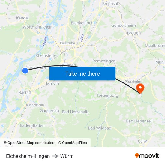 Elchesheim-Illingen to Würm map