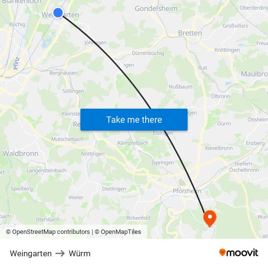 Weingarten to Würm map