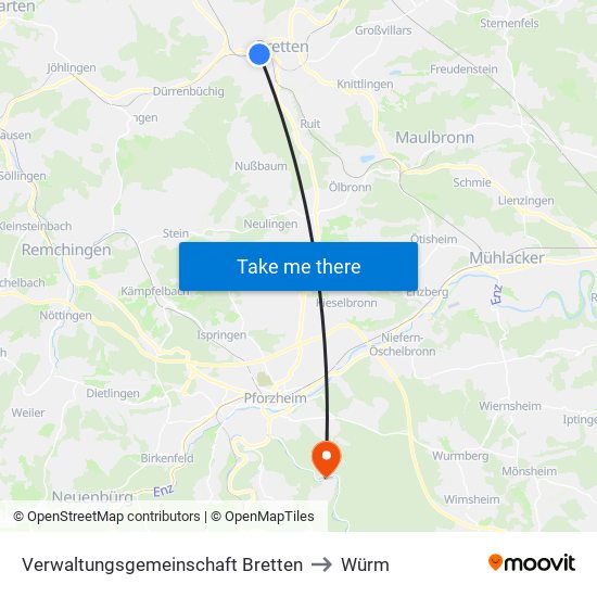 Verwaltungsgemeinschaft Bretten to Würm map