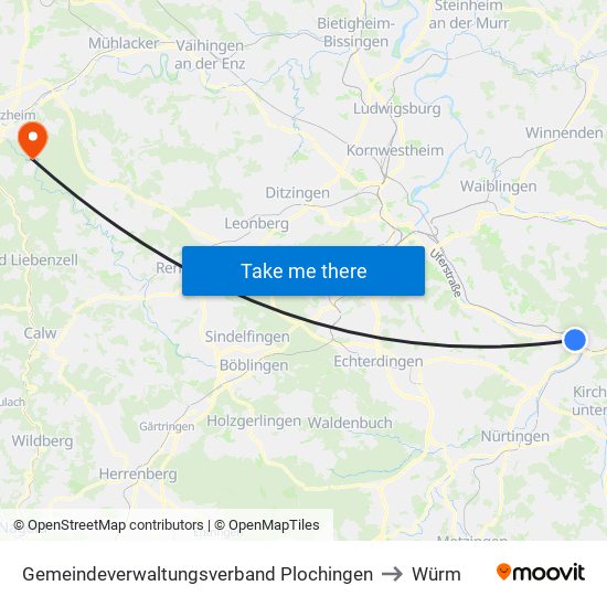 Gemeindeverwaltungsverband Plochingen to Würm map