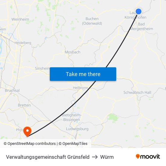 Verwaltungsgemeinschaft Grünsfeld to Würm map